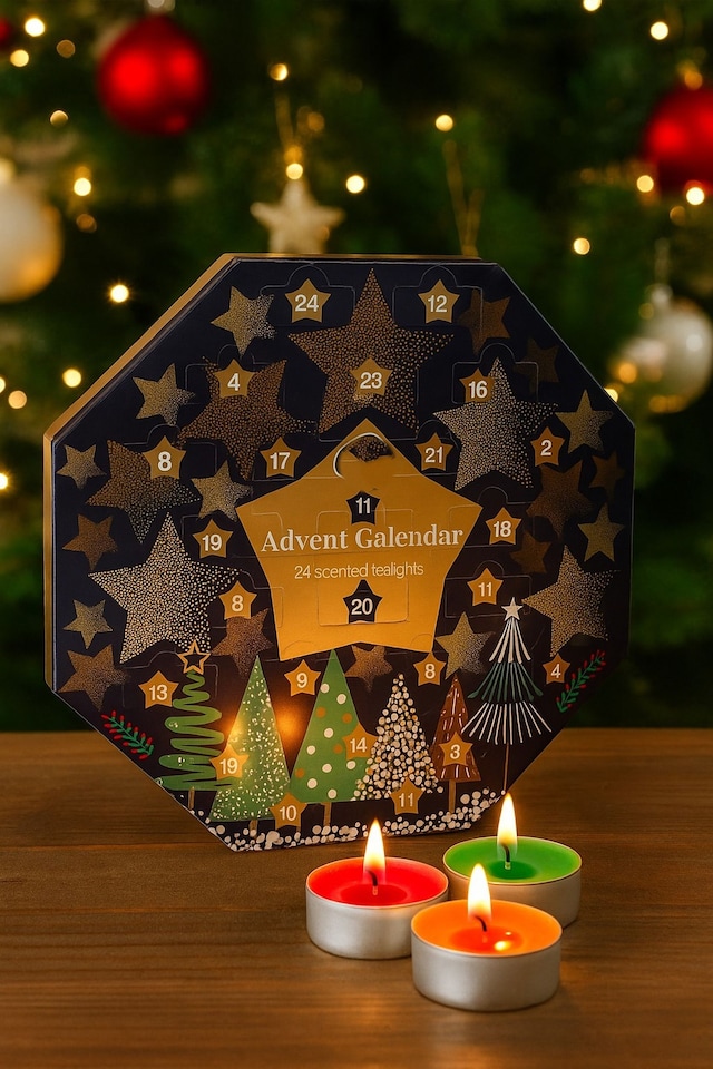 image 1 of Christmas Tealight Candle Advent Calendar 24 Festive Countdown Scented Candles