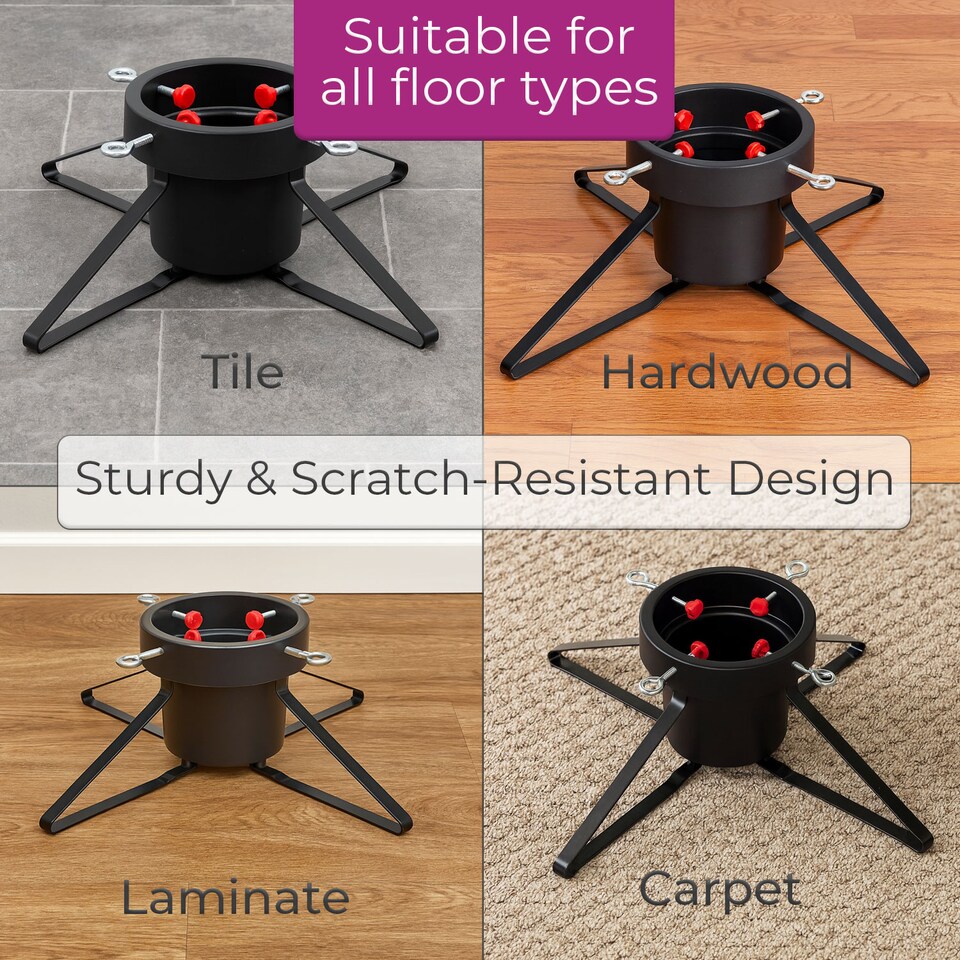 image 1 of Neo Christmas Tree Stand for Real Trees up to 8ft Extra Large Heavy Duty Metal Base | Black | Black