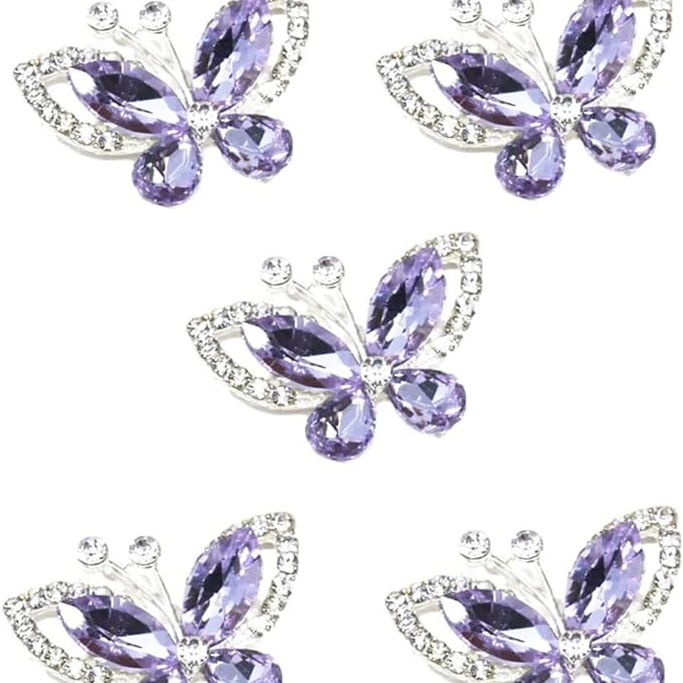 Pack of 5 Amethyst Crystal Butterfly Embellishments - Amethyst