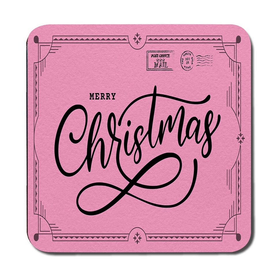 image 1 of Pink Merry Christmas Placemats And Coaster Set Gift Ready