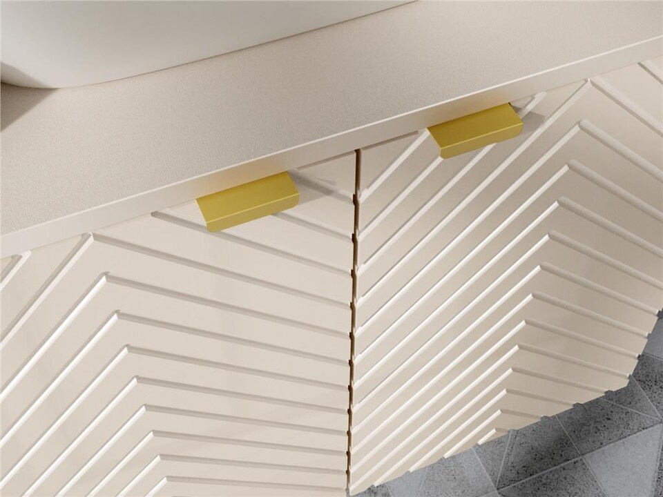 image 1 of Wall Hung Vanity Unit 600mm Bathroom Cabinet Ribbed Beige White Countertop Cara