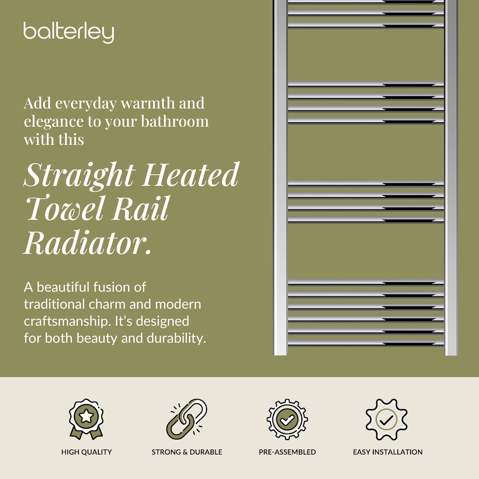 image 1 of Straight Heated Towel Rail Radiator, 403W, 600 x 1100mm, Chrome | Silver | Chrome