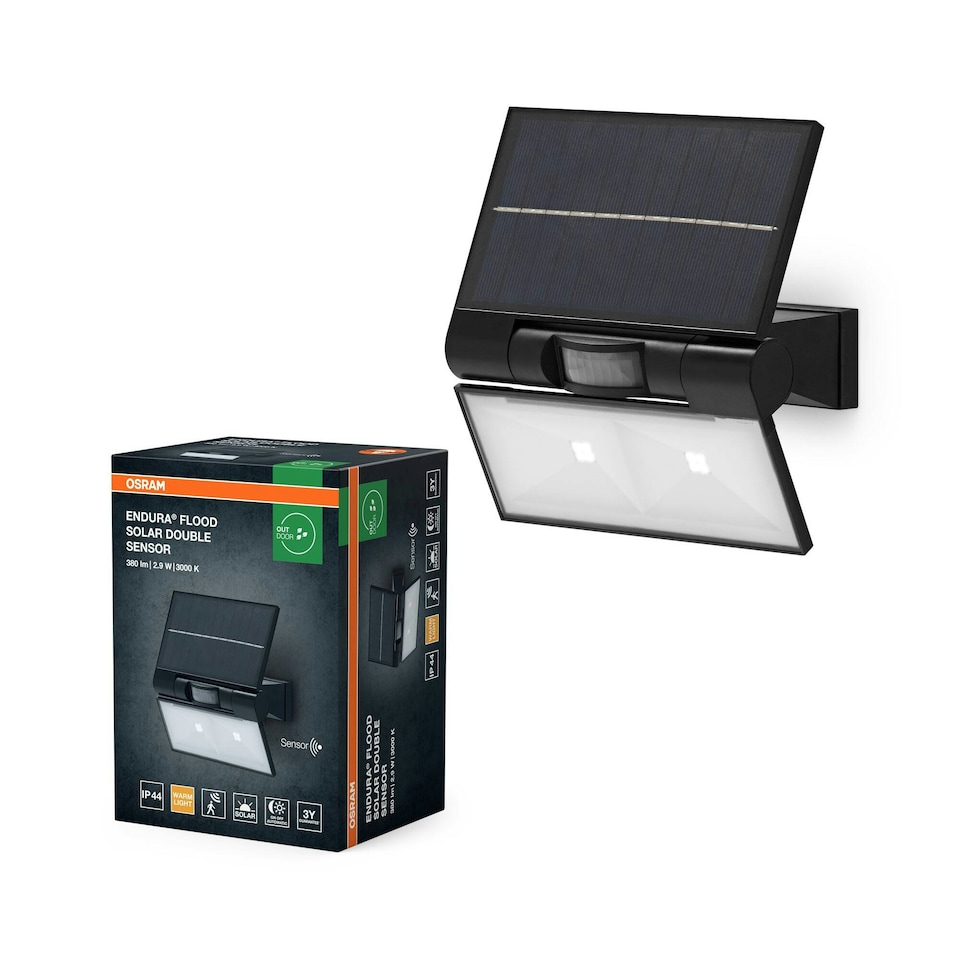 image 1 of OSRAM ENDURA Solar Outdoor Floodlights With Dual Sensor Black