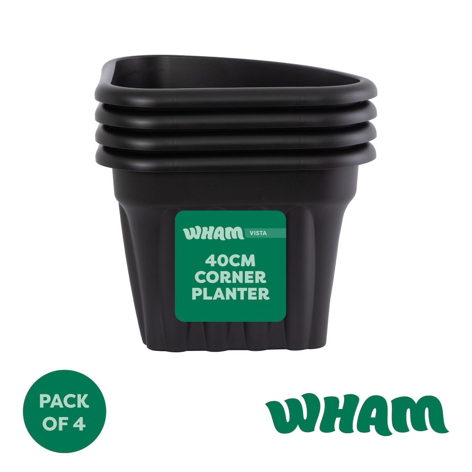 image 1 of Wham Vista 4 x 40cm Corner Plastic Garden Planters | Black | Slate/Black