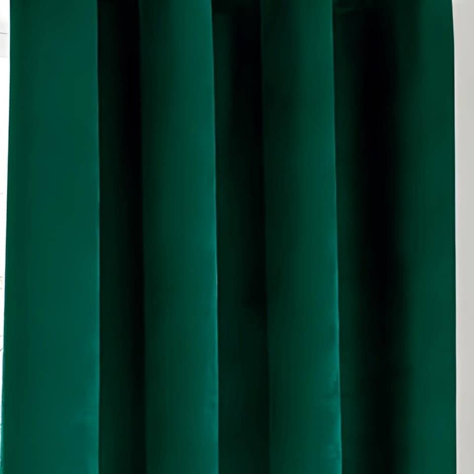 image 1 of Velvet Thermal Blackout Eyelet Curtains Ready Made Pair - 168cm x 183cm - Green