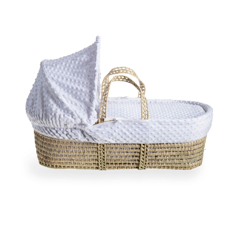 image 1 of Clair de Lune Dimple Palm Moses Basket With Folding Stand - White
