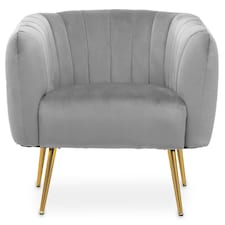Interiors by Premier Grey Velvet Chair with Gold Finish Legs, Back & Armrest Dining Chair, Easy to Clean Armchair