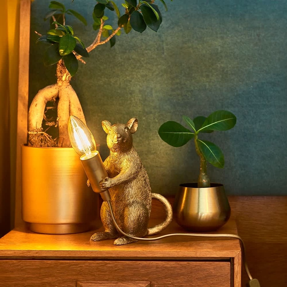 image 1 of ValueLights Modern Metallic Gold Painted Rat Design Table Lamp