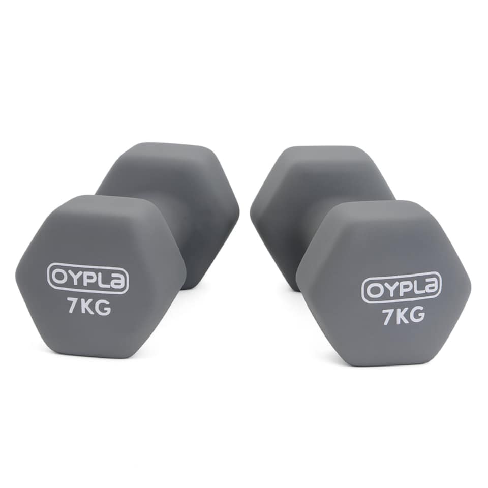 image 1 of Pair of 7kg Hex Anti Roll Neoprene Non Slip Hand Dumbbells Workout Weights
