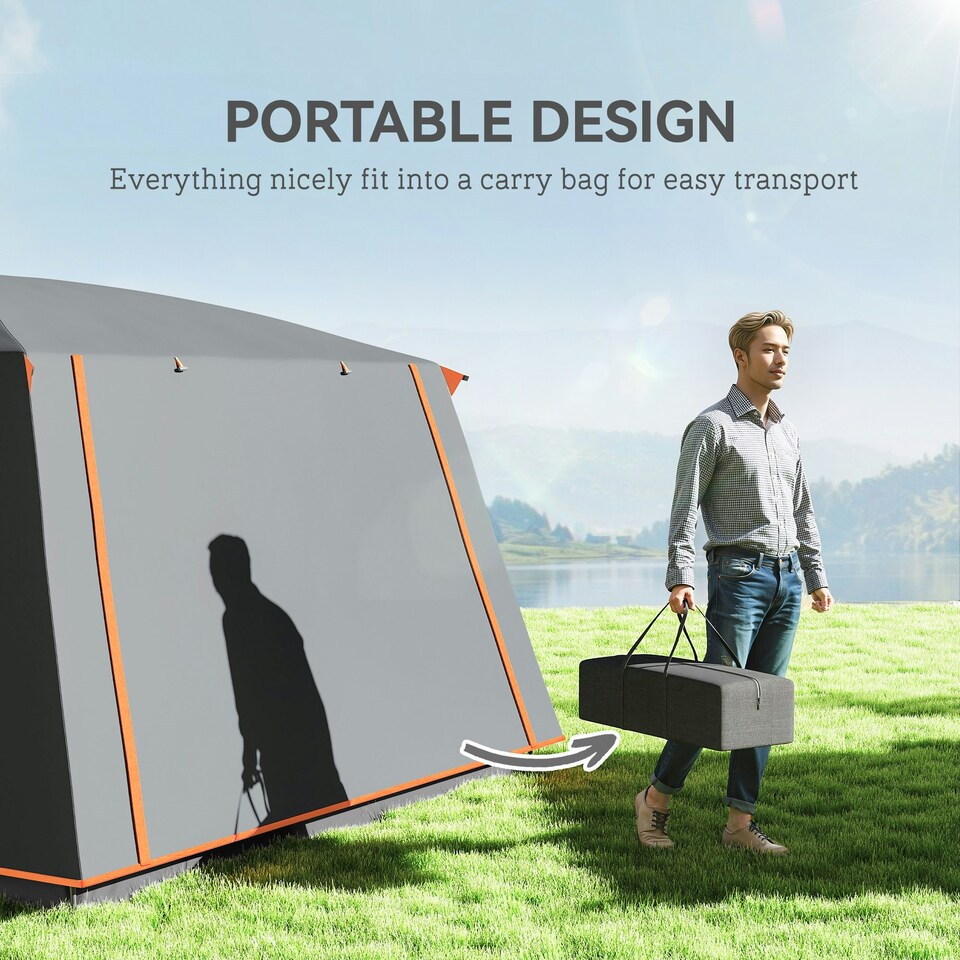 image 1 of Outsunny 4-6 Man Camping Tent with 2 Bedroom, 3000mm Waterproof, Grey