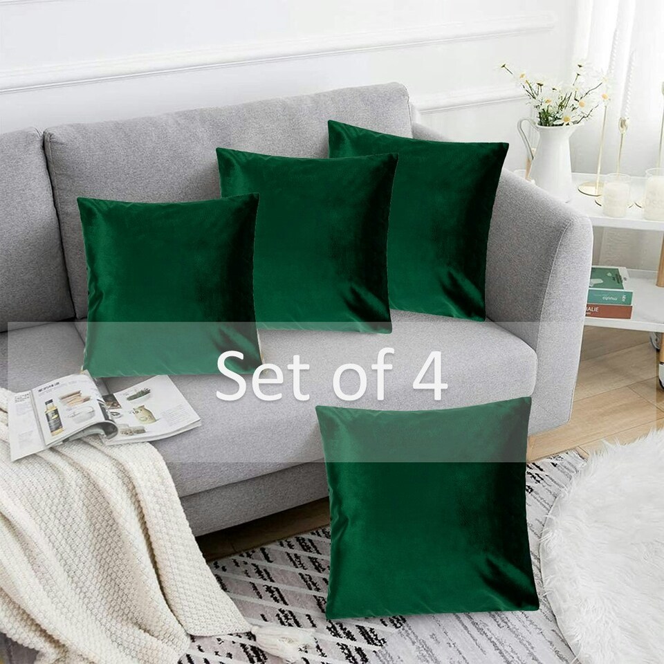 image 1 of Plain Velvet 45cm x 45cm Green Cushion Set of 4 | Green | 45cm x 45cm x 10cm | 4