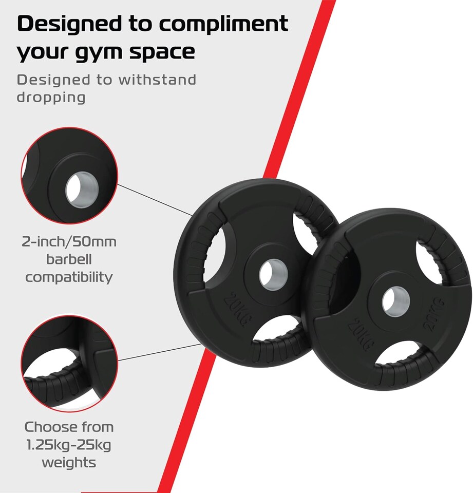 image 1 of Olympic Tri-Grip Rubber Weight Plates Black Pairs Sets 20 kg PAIR