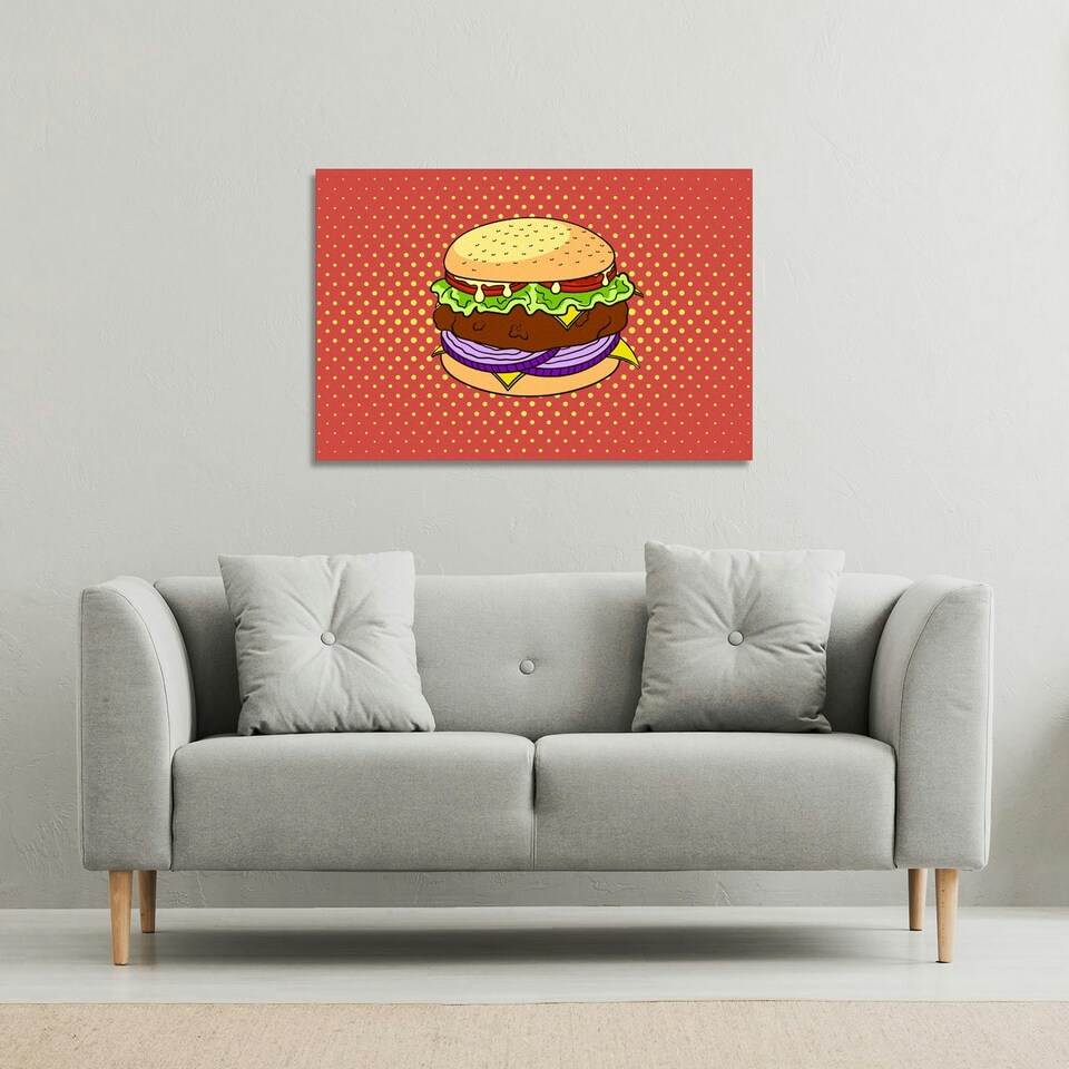 image 1 of The pop art illustration of burger (Canvas Print)