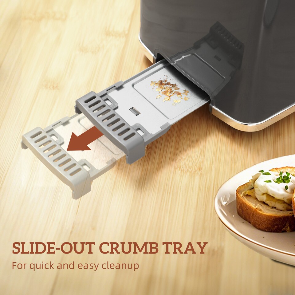 image 1 of HOMCOM 1.7L 3000W Rapid Boil Kettle and 2 Slice Toaster Set Crumb Tray Grey | Grey