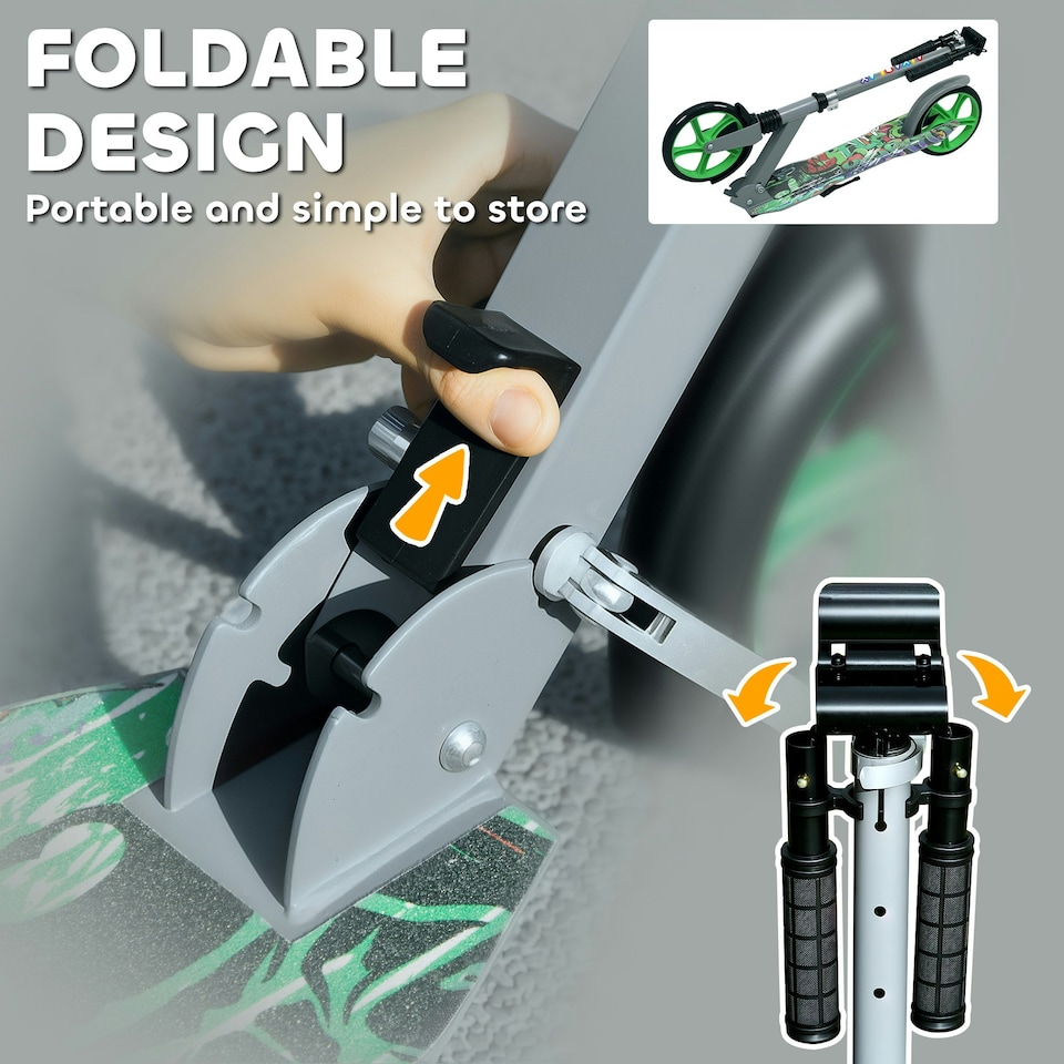 image 1 of AIYAPLAY Kids Scooter, Foldable Kick Scooter w/ Adjustable Handlebar, Green Green