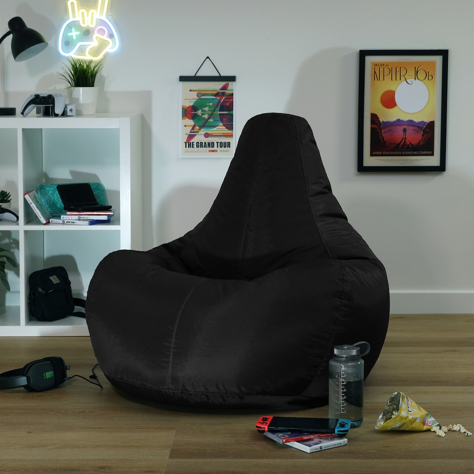 image 1 of Recliner Indoor Outdoor Bean Bag Black Bean Bag Chair | Black | Black | 1