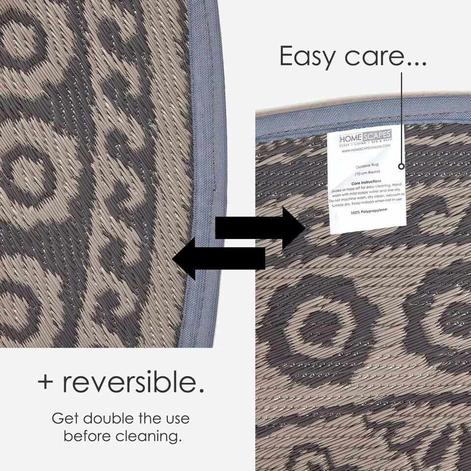 image 1 of Homescapes Outdoor Rug Luxury Waterproof Reversible, For Garden, Round Mandala Black | 170 x 170 cm