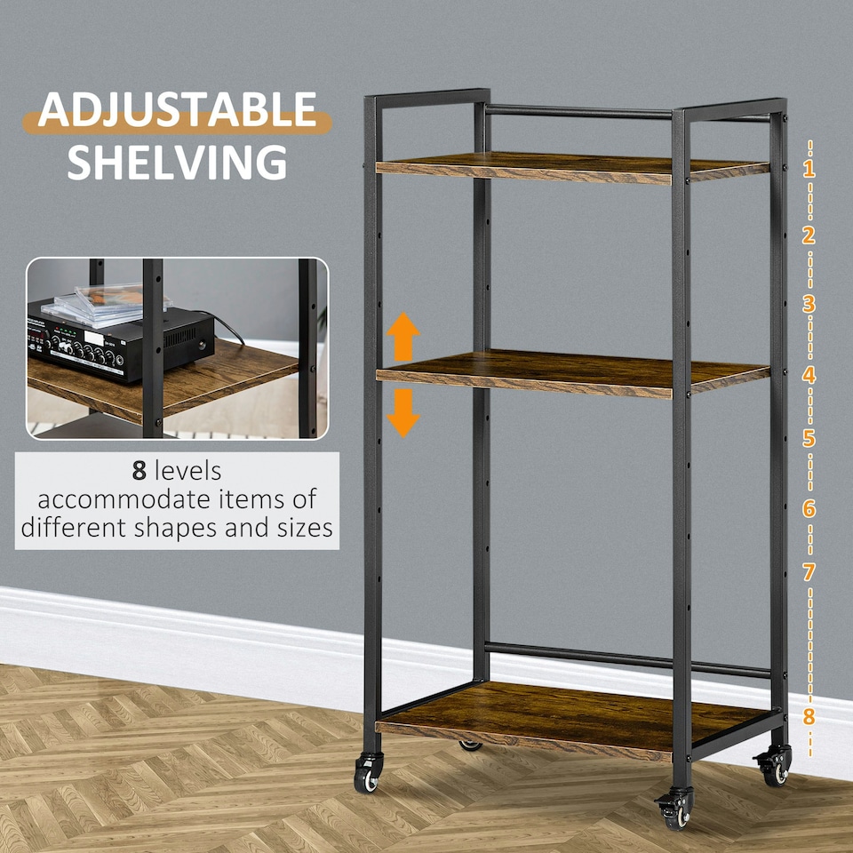 image 1 of HOMCOM 3-Tier Printer Stand, Utility Cart, Rolling Trolley Adjustable Shelves
