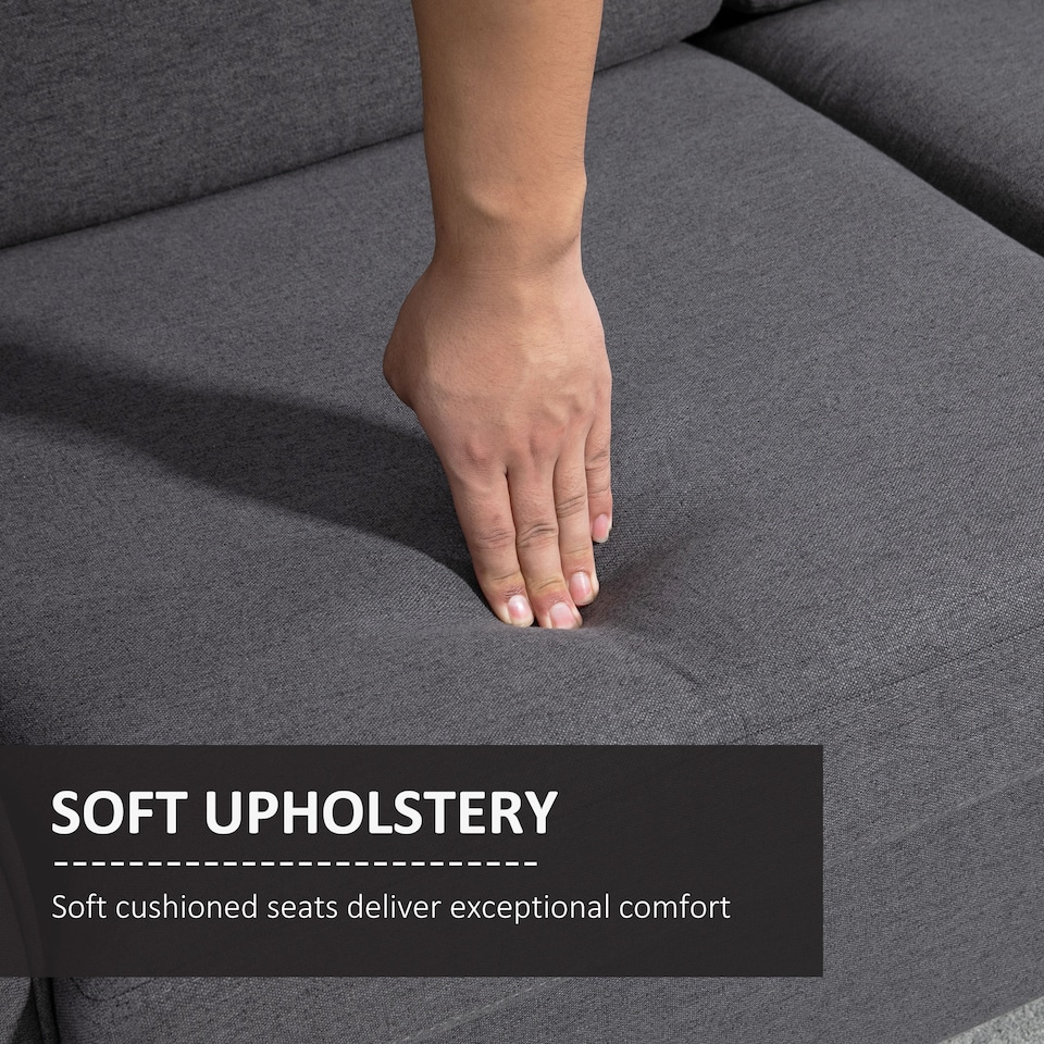 image 1 of HOMCOM 2 Seater Sofa, Compact Loveseat, Linen Upholstered Couch with Wood Legs and Armrest, Small Sofa for Living Room and Home Office Dark Grey