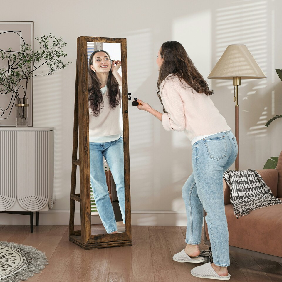 image 1 of HOMCOM Jewelry Cabinet Full Length Mirror Swivel Lockable Jewelry Organiser | Multi
