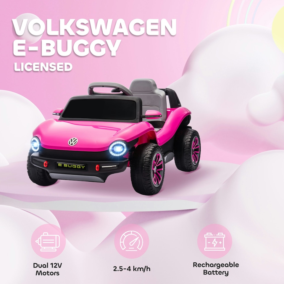 image 1 of AIYAPLAY Volkswagen Licensed Kids Electric Car w/ Remote, Suspension, Pink