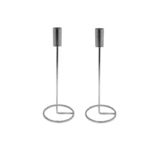 Metal Candlestick Taper Candle Holder Stand Home Decor Wedding Table Centrepiece | Multi | 2x Silver | 25cm