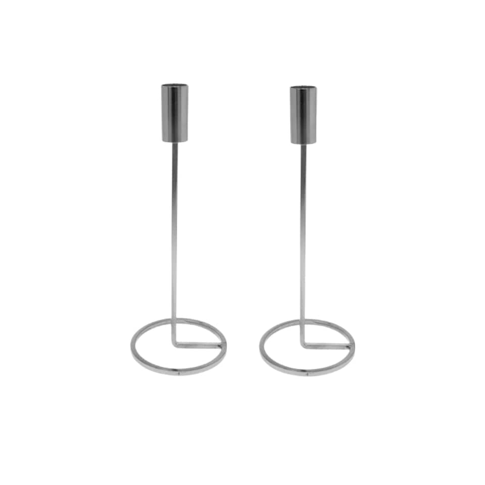 image 1 of Metal Candlestick Taper Candle Holder Stand Home Decor Wedding Table Centrepiece | Multi | 2x Silver | 25cm