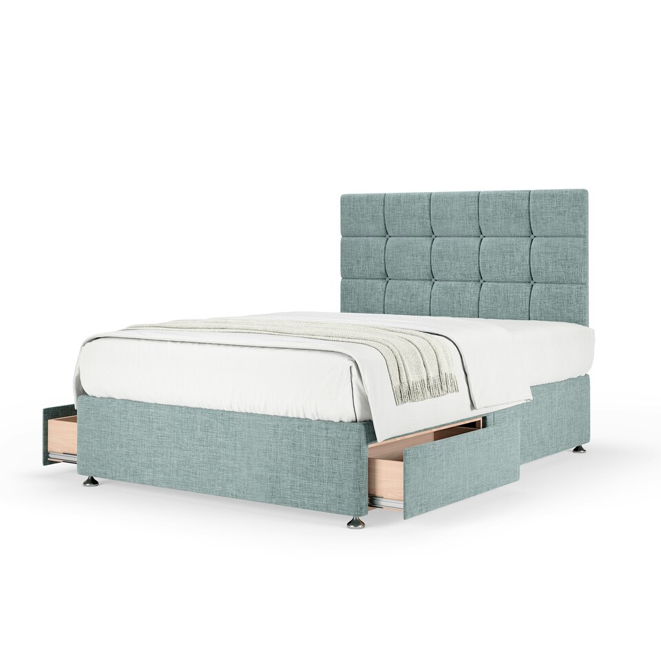image 1 of Super Ortho Orthopaedic Duckegg Linen 2 Drawer Divan Set And Pearl Headboard Double
