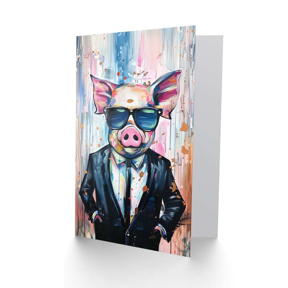 image 1 of Cool Pig in a Suit With Sunglasses Fun Painting Congratulations Card
