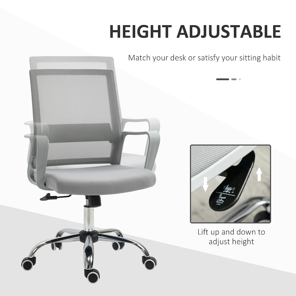 image 1 of Vinsetto Mesh Office Chair Desk Chair w/ Swivel Seat Adjustable Height Grey