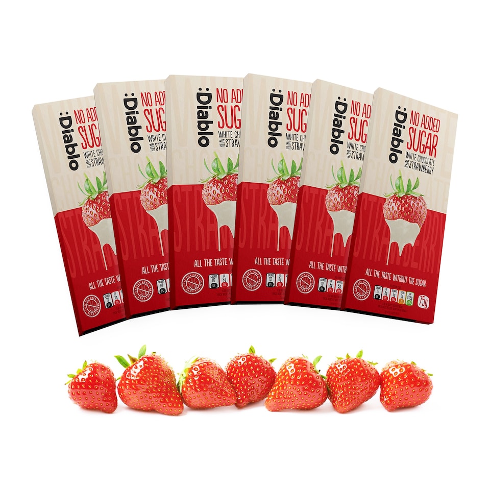 image 1 of Diablo No Added Sugar White Chocolate with Strawberry 75g 6 Pack