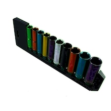 Metric 1/2" Drive Double Deep Colour Coded Sockets 6 Sided 13mm - 24mm 10pc