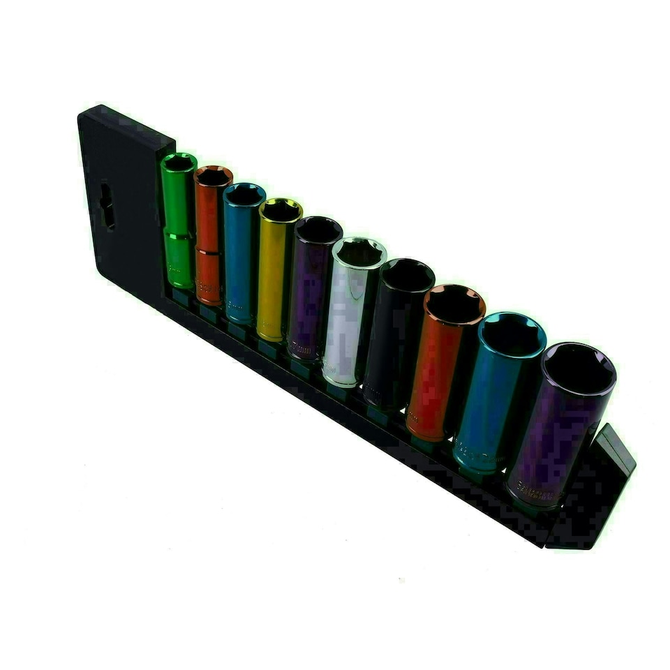 image 1 of Metric 1/2" Drive Double Deep Colour Coded Sockets 6 Sided 13mm - 24mm 10pc