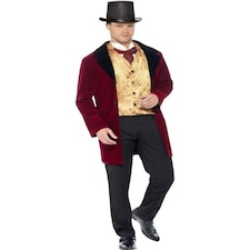 Deluxe Edwardian Gent Costume - Red - with Jacket - Mock Waistcoat & Cravat - 43419M M