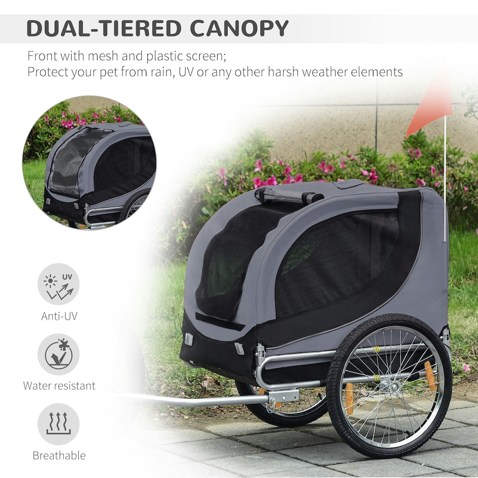 image 1 of PawHut Pet Bicycle Trailer Steel Dog Bike Carrier Water Resistant Travel Grey
