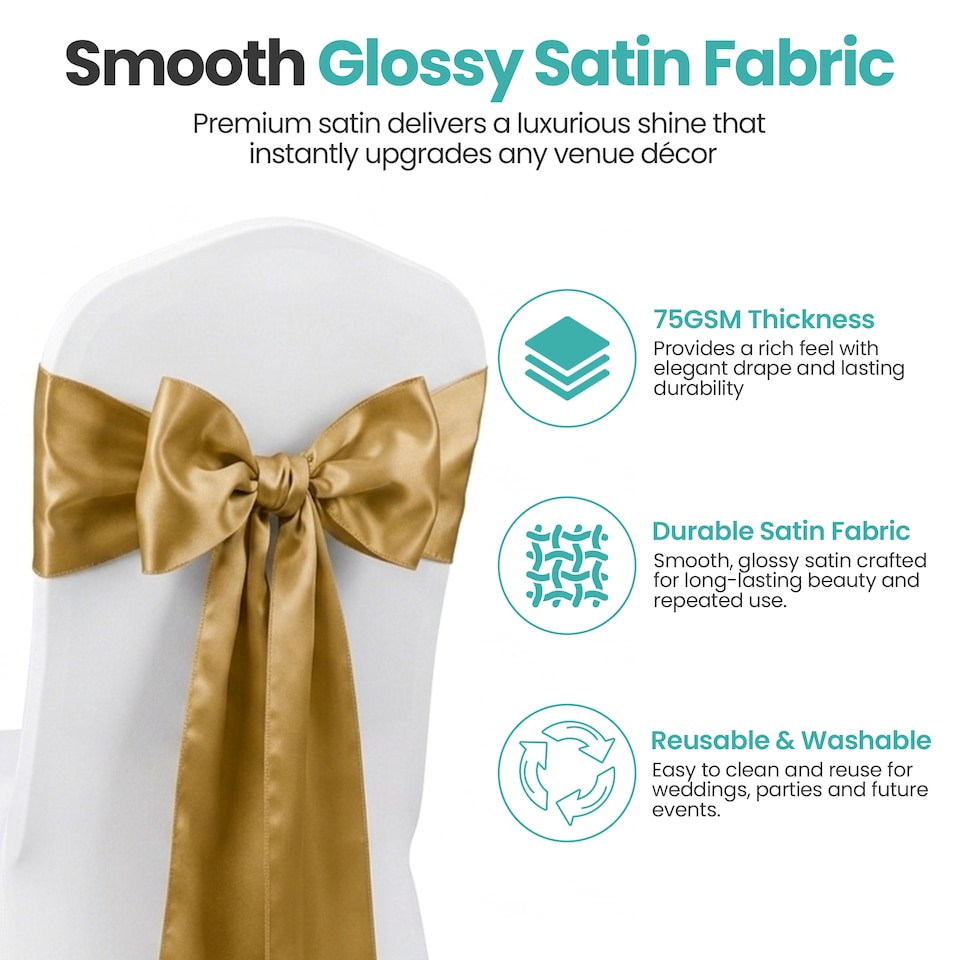 image 1 of 7"x108" Satin Chair Sash, Chair Sashes Hammed Edges Bow Tie - 1pc