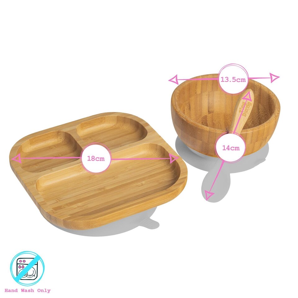 image 1 of Tiny Dining 4pc Divided Bamboo Suction Baby Feeding Set - Orange