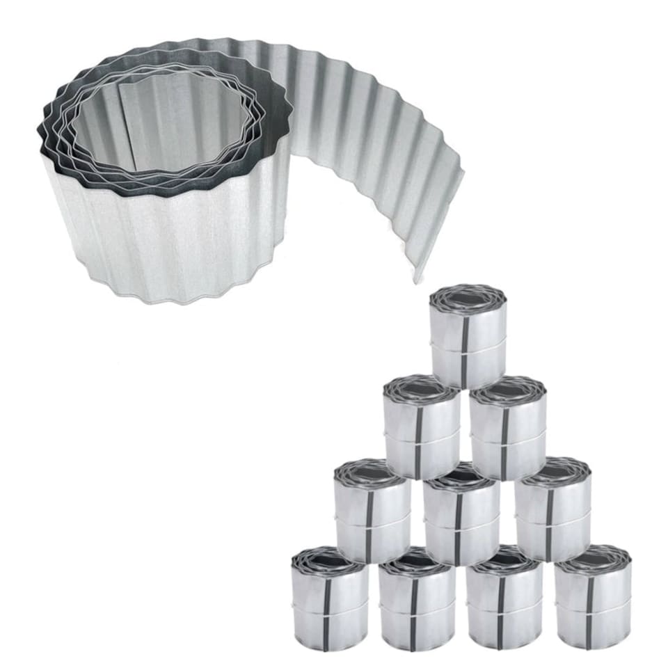image 1 of Pack of 10 x 5m Galvanised Wavy Lawn Edging Rolls in Silver | Silver | 10