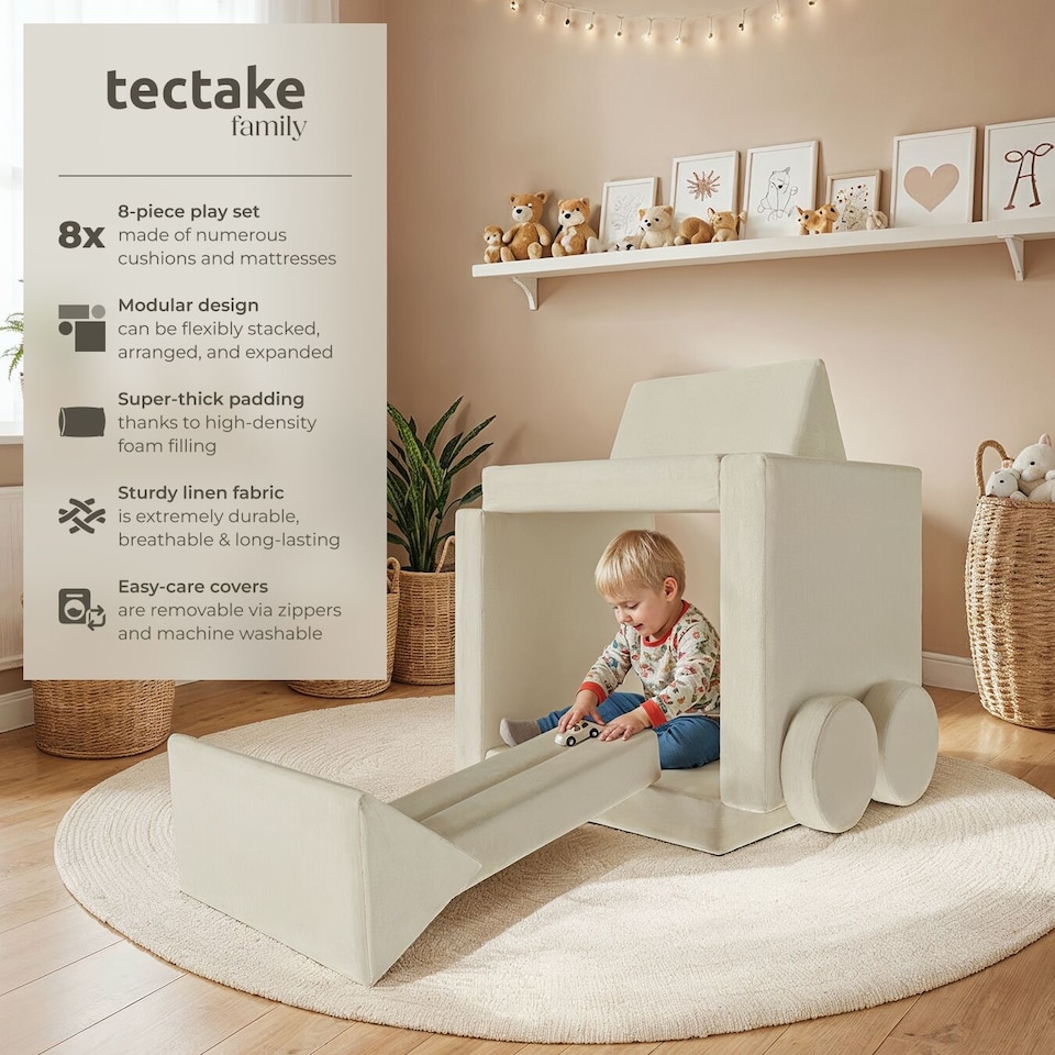 image 1 of Kids Sofa Lilly - 8-piece, flexible arrangement play sofa, thick padding, removable covers | Cream | beige | Two Seater | 1