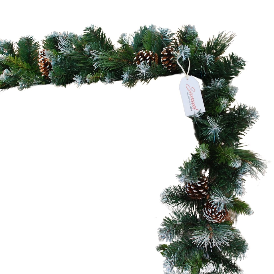 image 1 of 270cm x 25cm Samuel Alexander Frosted Glacier Christmas Garland with Pine Cones
