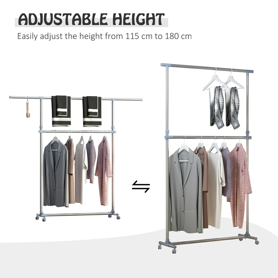 image 1 of HOMCOM Garment Rail Adjustable Portable Clothes Hanging Stand Rack Wheels