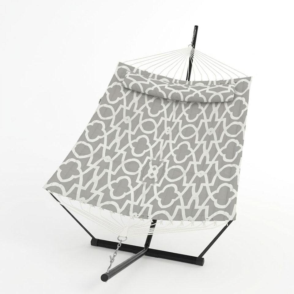 image 1 of London Boutique 12FT Double Hammock with Stand, Garden Hammock with Pillow and Balance Ropes, Grey