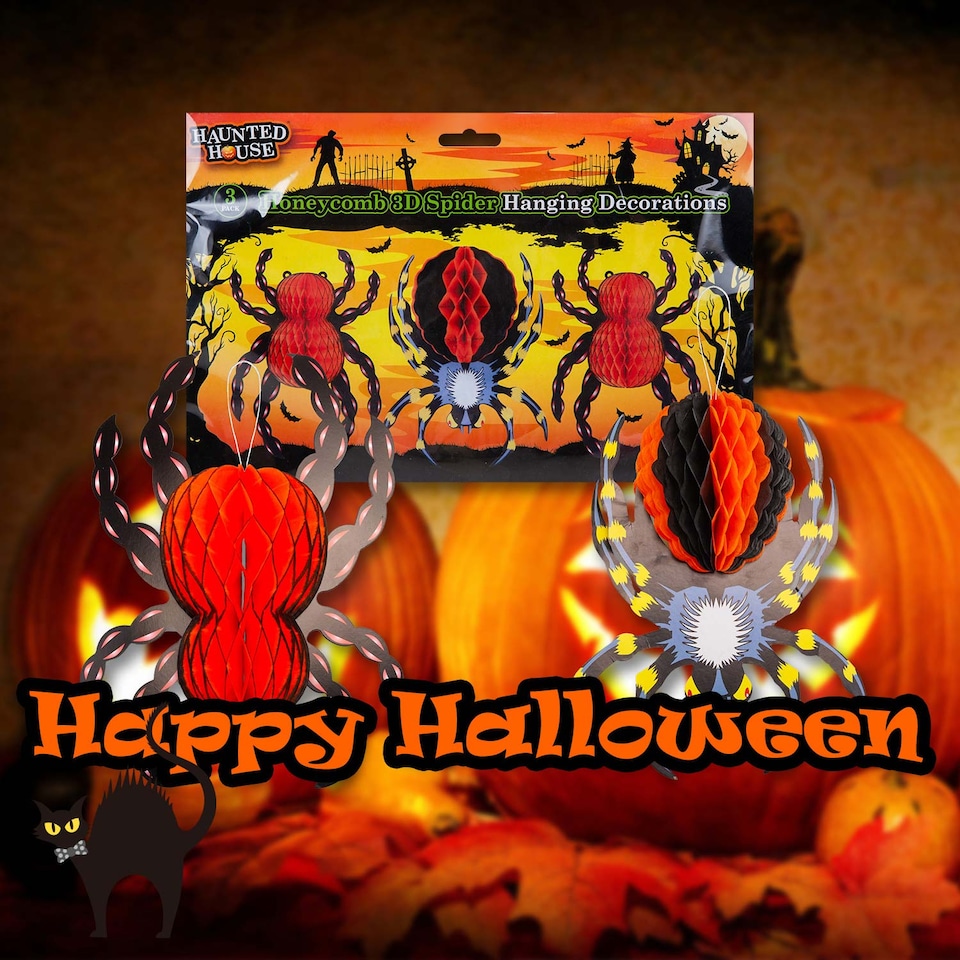 image 1 of PMS Halloween Spider Hanging Honeycomb Decorations Set of 3 - Red