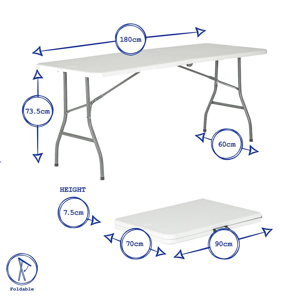 image 1 of Harbour Housewares Folding Camping Picnic Table & Bench Set - 180cm (6ft) - White | White | White