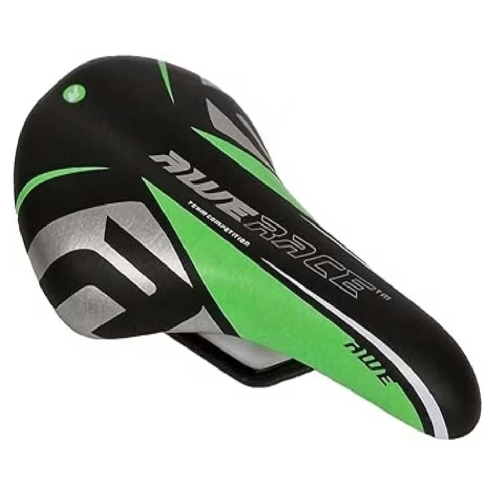 image 1 of AWE Unisex-Youth Junior MTB Green/Black/Silver Bike Seat/Saddle With Steel Rails