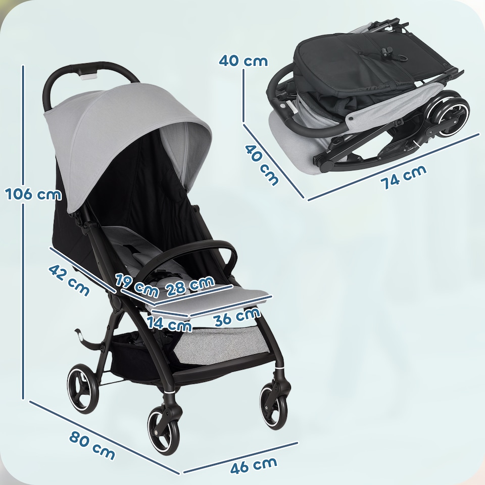 image 1 of AIYAPLAY Travel Stroller with Easy Folding, Lightweight Pushchair Light Grey
