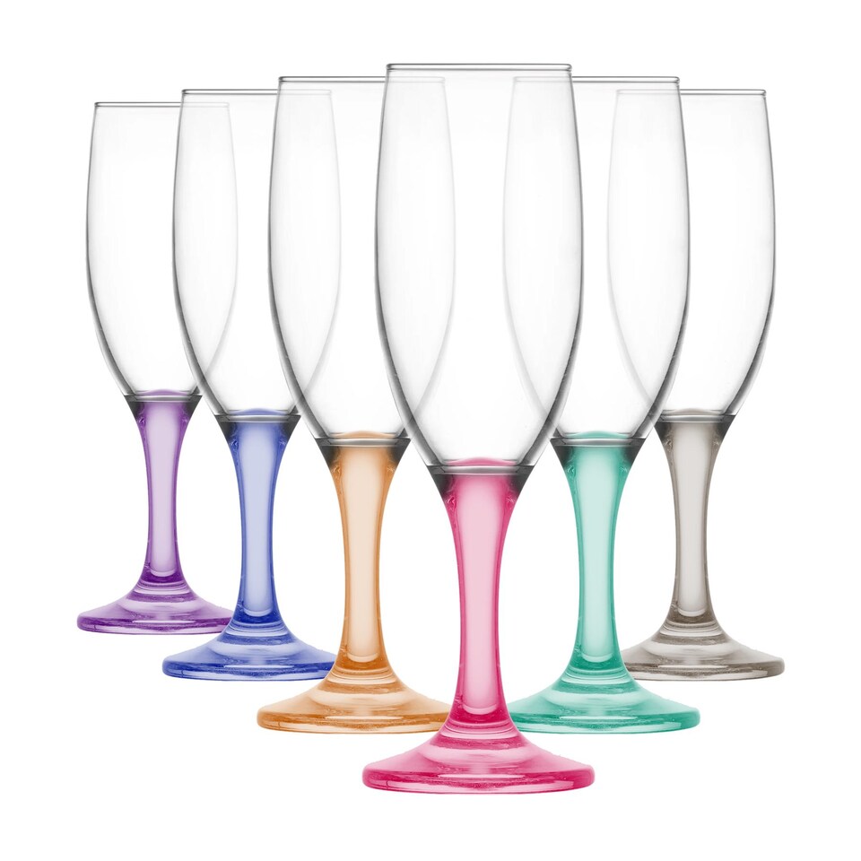 image 1 of LAV Misket Glass Champagne Flutes - 190ml - Coloured Stem - Pack of 6