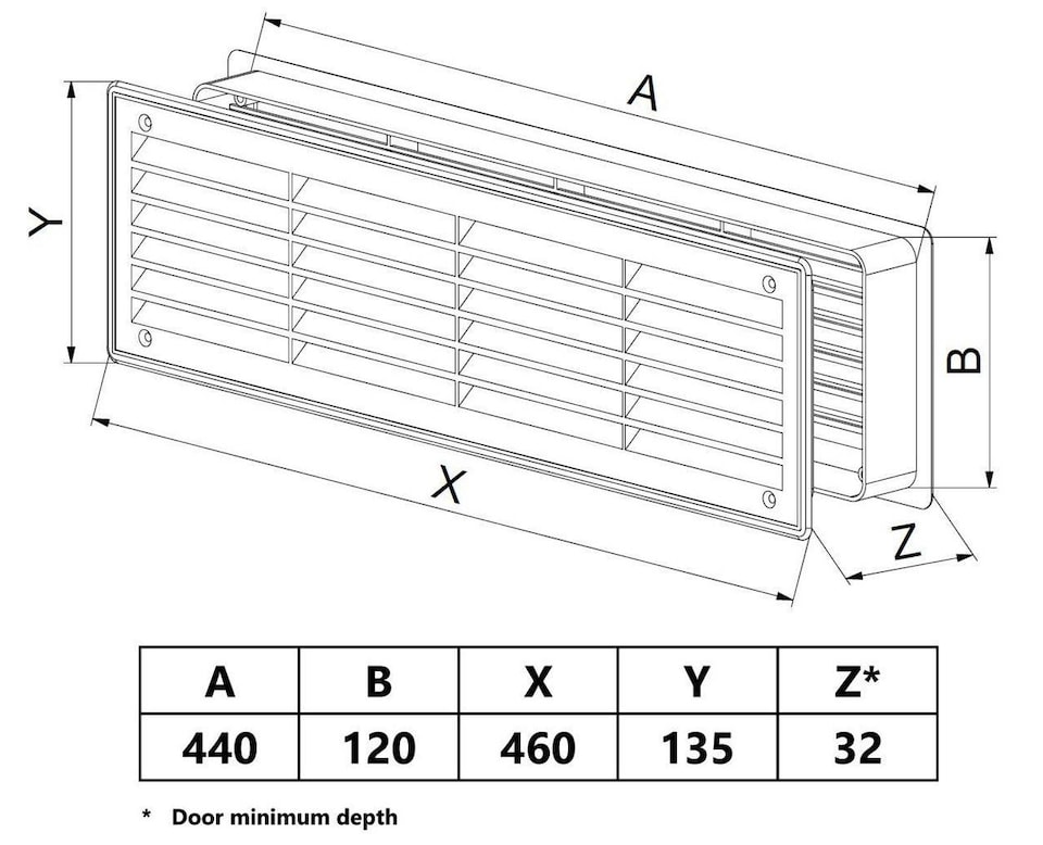 image 1 of White 120x440mm Internal Door Plastic Ventilation Grille Air Vent Collar | White | White