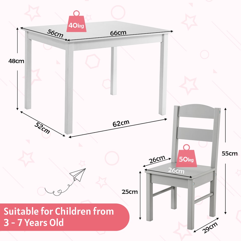 image 1 of COSTWAY Kids Table and 4 Chairs Set for Toddlers Grey