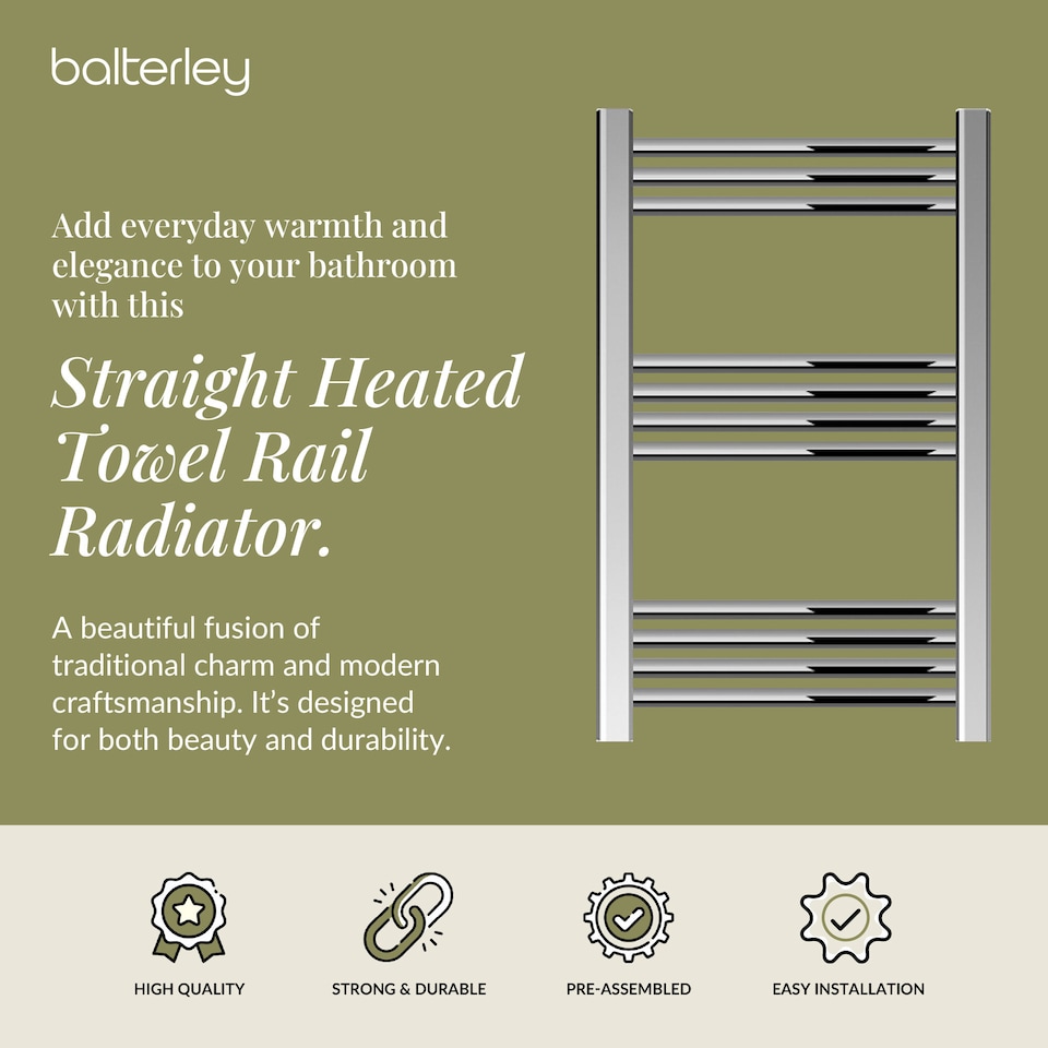 image 1 of Straight Heated Towel Rail Radiator, 219W, 500 x 700mm, Chrome | Silver | Chrome